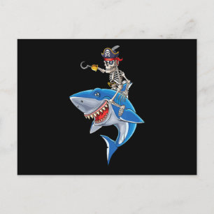 Skeleton Pirate Riding Shark Cute Boys Halloween Postcard