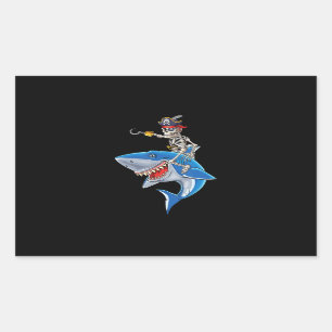Skeleton Pirate Riding Shark Cute Boys Halloween Sticker