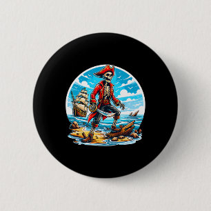 Skeleton Pirate Tee Skull Halloween Skeleton Pirat 2 Inch Round Button
