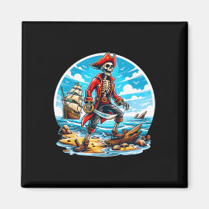 Skeleton Pirate Tee Skull Halloween Skeleton Pirat Magnet