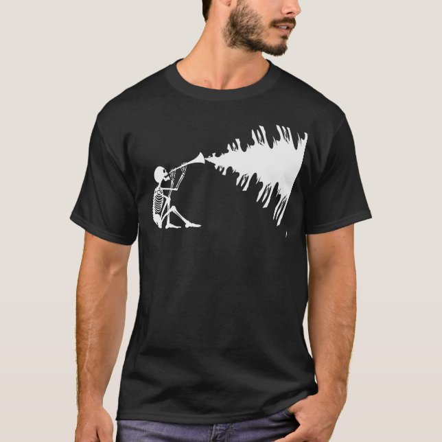 Skeleton Playing a Horn Making Music T-Shirt (Front)