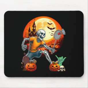 Skeleton Playing Badminton Halloween Player Traine Mouse Pad