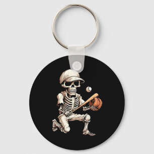 Skeleton Playing Baseball Halloween Skull Lover Keychain