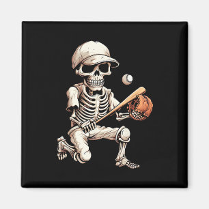 Skeleton Playing Baseball Halloween Skull Lover Magnet