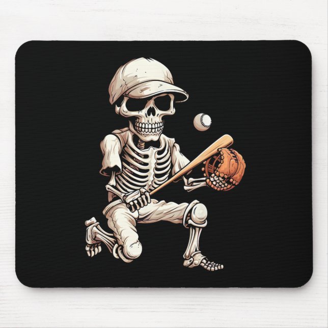 Skeleton Playing Baseball Halloween Skull Lover  Mouse Pad (Front)