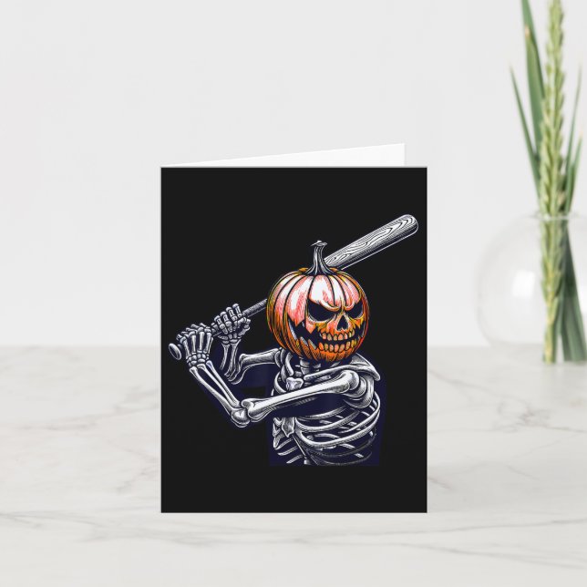 Skeleton Playing Baseball Player Halloween  Card (Front)