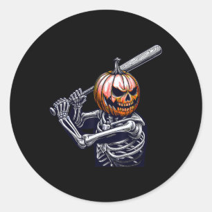Skeleton Playing Baseball Player Halloween  Classic Round Sticker