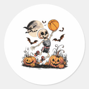 Skeleton Playing Basketball Halloween Men Boys Bas Classic Round Sticker