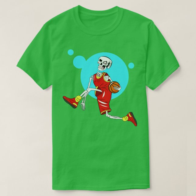 Skeleton Playing Basketball T-Shirt (Design Front)
