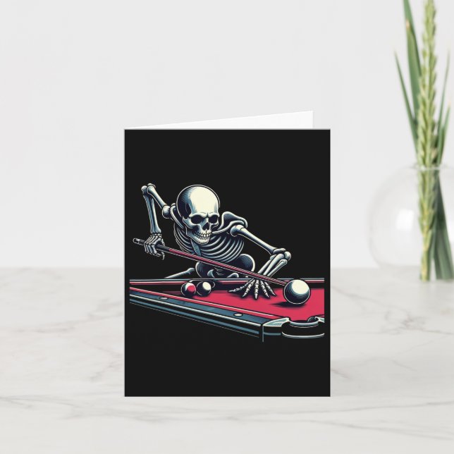 Skeleton Playing Billiards Halloween Billiard Pool Card (Front)