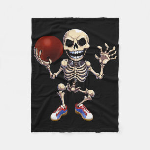 Skeleton Playing Bowling Funny Halloween Skull Kid Fleece Blanket