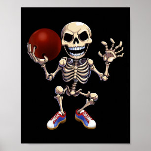 Skeleton Playing Bowling Funny Halloween Skull Kid Poster