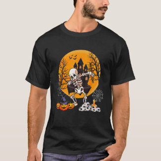 Skeleton Playing Clarinet Halloween Skulls Carved  T-Shirt