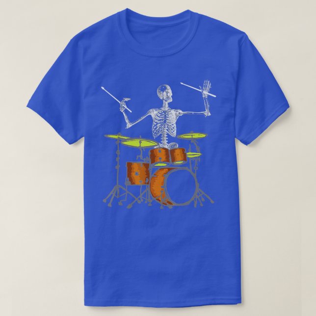 Skeleton Playing Drums  Drummer  T-Shirt (Design Front)