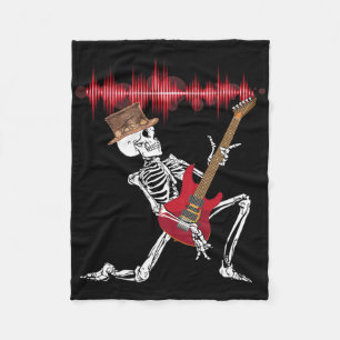 Skeleton Playing Electric Guitar Funny Halloween Fleece Blanket