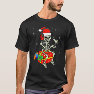 Skeleton Playing Game Christmas Pajaman For Men Bo T-Shirt
