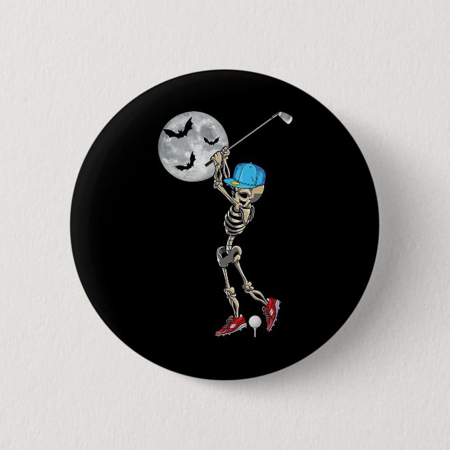 Skeleton Playing Golf Golfing Happy Halloween Day  2 Inch Round Button (Front)