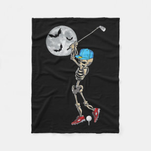Skeleton Playing Golf Golfing Happy Halloween Day  Fleece Blanket