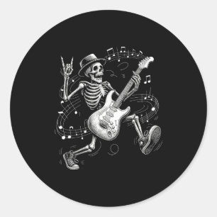 Skeleton Playing Guitar Music For Men Women Rock B Classic Round Sticker
