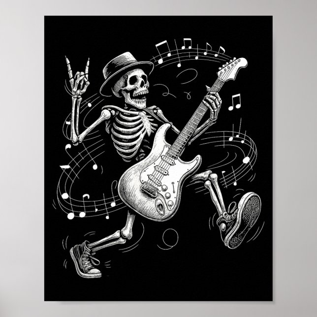 Skeleton Playing Guitar Music For Men Women Rock B Poster (Front)