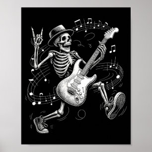 Skeleton Playing Guitar Music Gifts For Men Women Poster