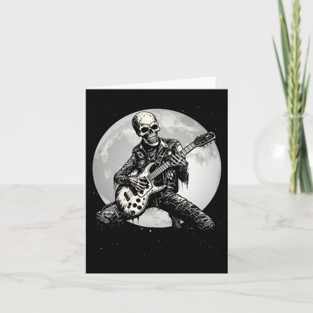 Skeleton Playing Guitar Punk Rock Music Halloween  Card (Front)