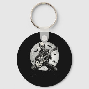 Skeleton Playing Guitar Punk Rock Music Halloween  Keychain