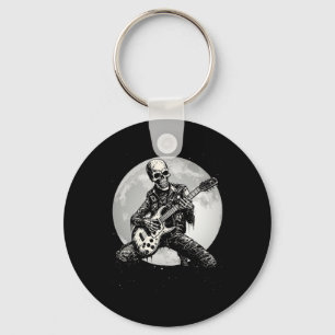 Skeleton Playing Guitar Punk Rock Music Halloween Keychain