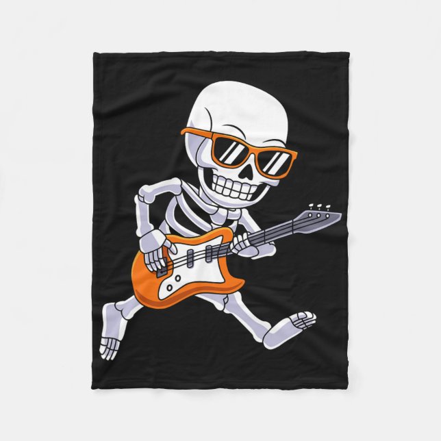 Skeleton Playing Guitar Rock And Roll Boys Kids  Fleece Blanket (Front)