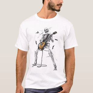 Skeleton Playing Guitar Rock And Roll Graphic Band T-Shirt
