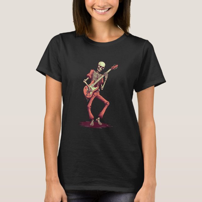 Skeleton Playing Guitar Rock & Roll Skeleton Hand T-Shirt (Front)