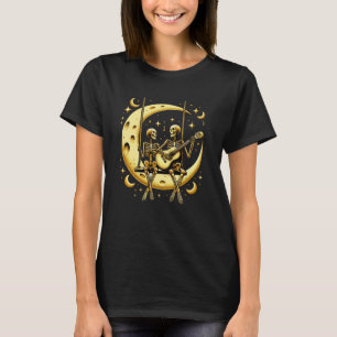 Skeleton Playing Guitar with Girlfriend on Moon T-Shirt