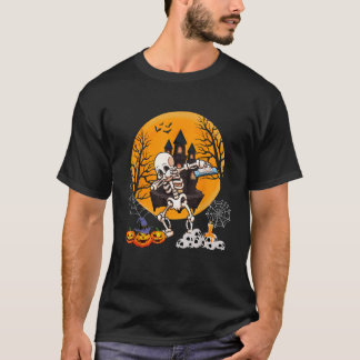 Skeleton Playing Harmonica Halloween Skulls Carved T-Shirt