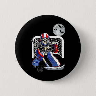 Skeleton Playing Ice Hockey Happy Halloween Day Bo 2 Inch Round Button
