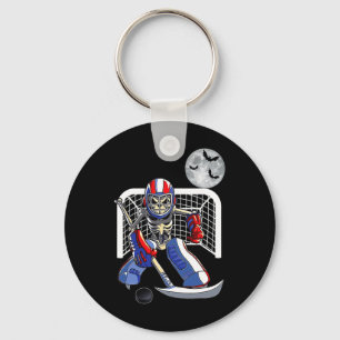 Skeleton Playing Ice Hockey Happy Halloween Day Bo Keychain
