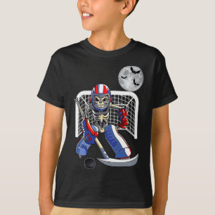 Skeleton Playing Ice Hockey Happy Halloween Day Bo T-Shirt