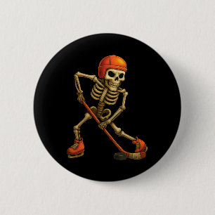 Skeleton Playing Ice Hockey Player Halloween Costu 2 Inch Round Button