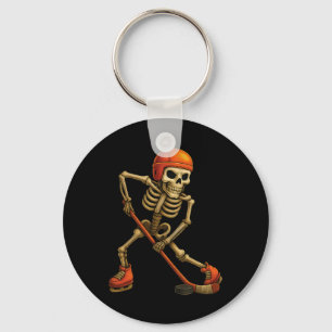 Skeleton Playing Ice Hockey Player Halloween Costu Keychain