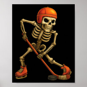 Skeleton Playing Ice Hockey Player Halloween Costu Poster