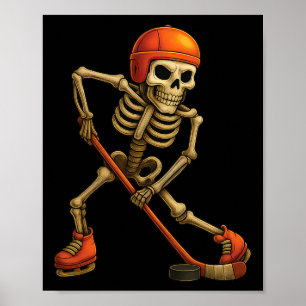 Skeleton Playing Ice Hockey Player Halloween Costu Poster