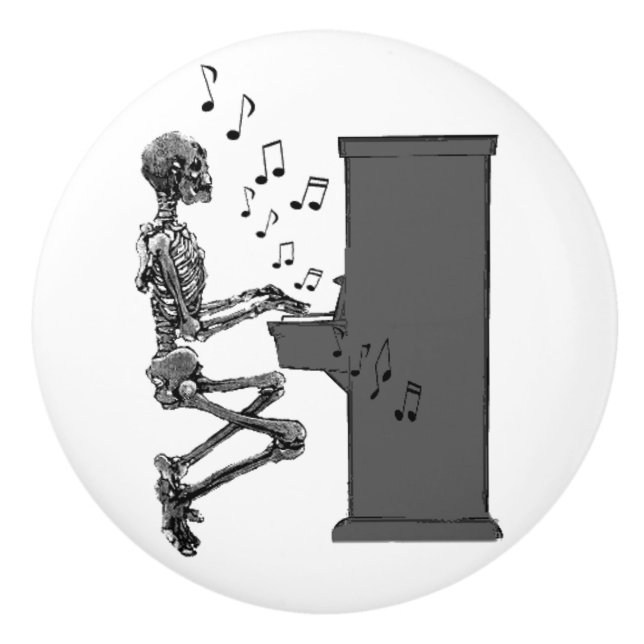 Skeleton Playing Piano Music Funny Ceramic Knob (Front)