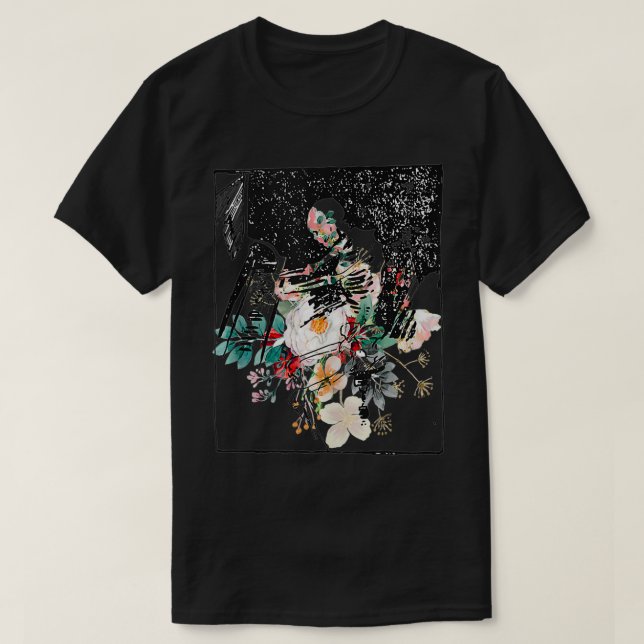 Skeleton Playing Piano Sketch Drawing Abstract Art T-Shirt (Design Front)