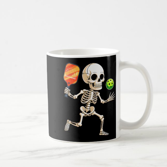 Skeleton playing pickle ball halloween costume coffee mug (Right)