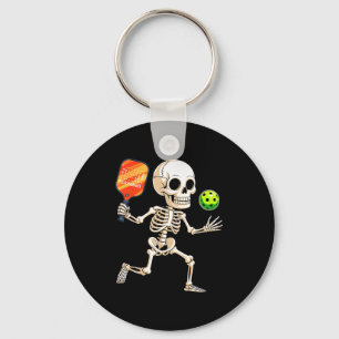 Skeleton playing pickle ball halloween costume keychain