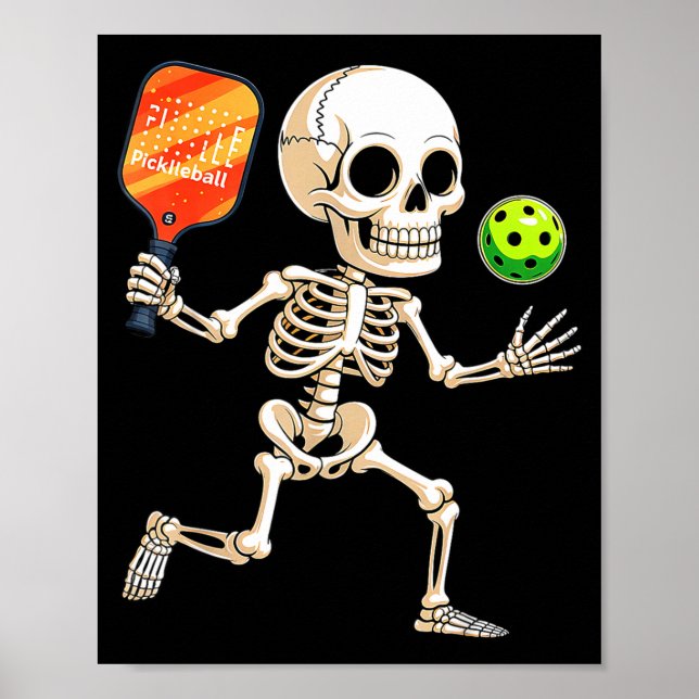 Skeleton playing pickle ball halloween costume poster (Front)