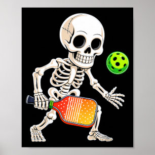 Skeleton playing pickle ball halloween costume poster