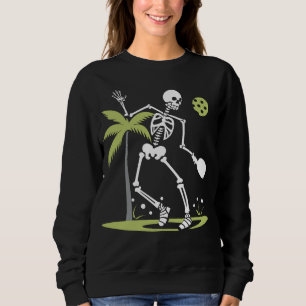 Skeleton Playing Pickleball Palm Leaves Funny Sweatshirt