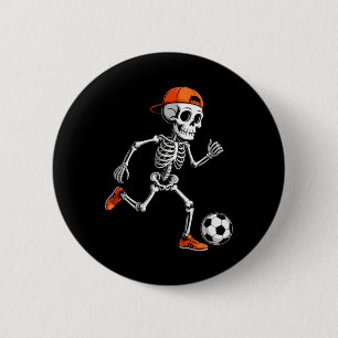 Skeleton Playing Soccer Boys Men Funny Halloween C 2 Inch Round Button