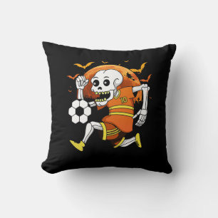 Skeleton Playing Soccer Funny Halloween Soccer Spo Throw Pillow