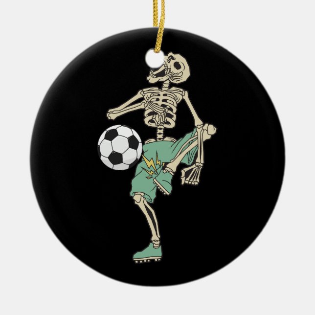 Skeleton Playing Soccer Halloween Costume Men Wome Ceramic Ornament (Front)